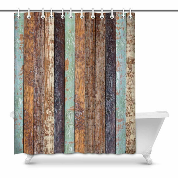 Rustic Farmhouse Wooden Vintage Shower Curtain Fabric Waterproof Bath Curtain